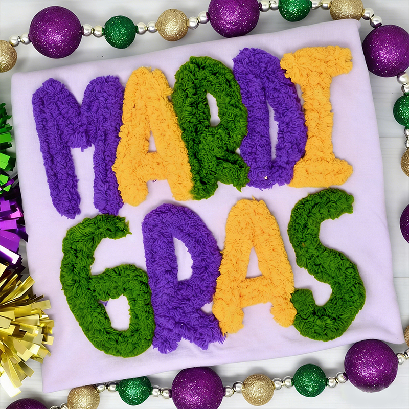 Mardi Gras Chenille Yarn Teacher Sweatshirt