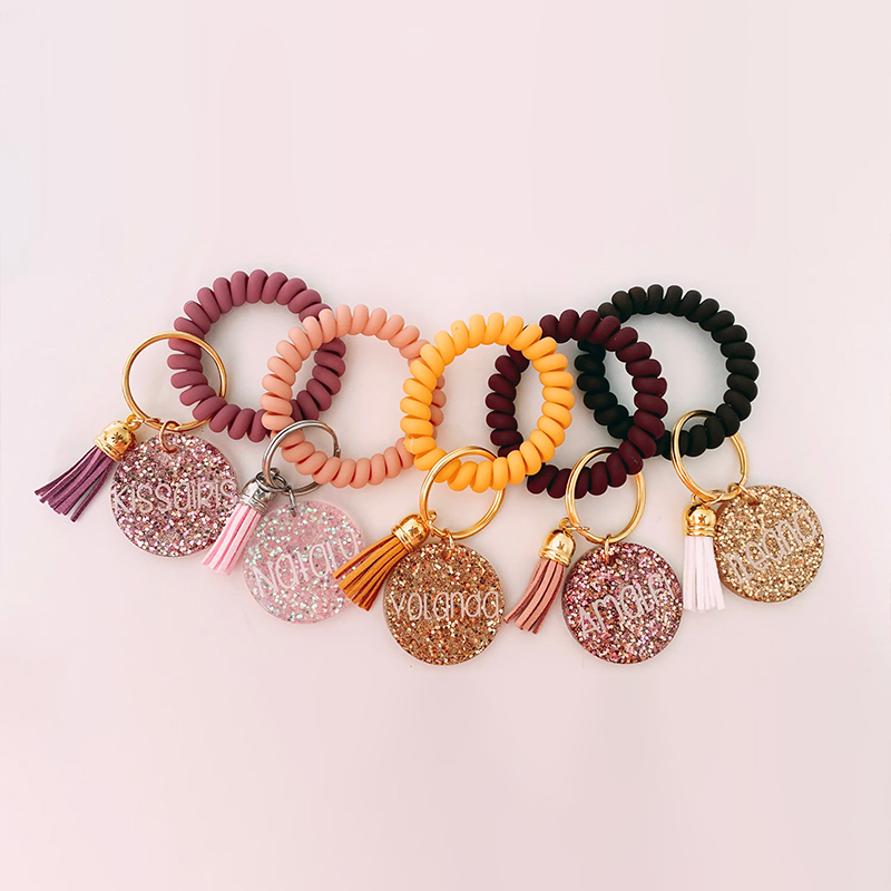 Personalized Name Telephone Line Bracelet Teacher Keychain