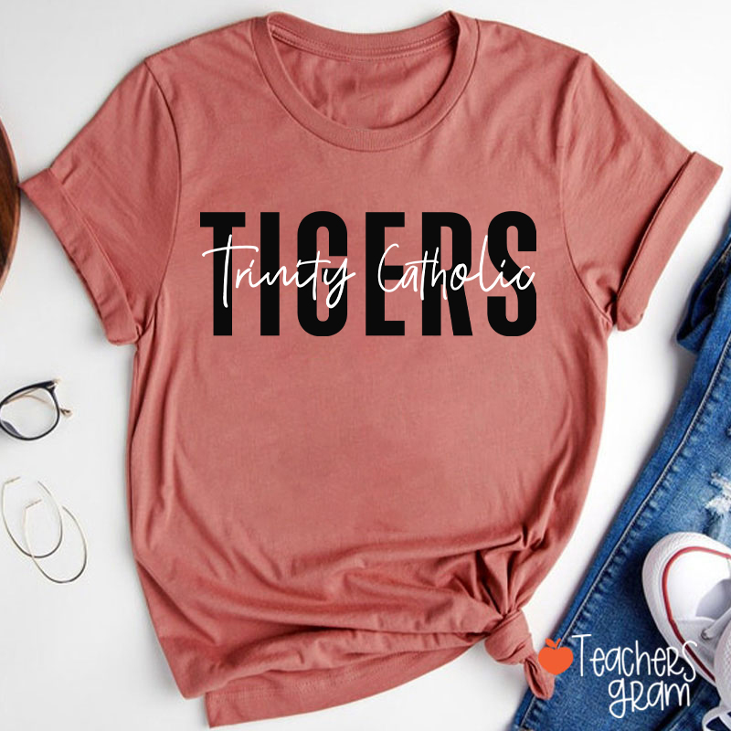 Personalized Mascot And School Name Simple Design School Spirit Teacher T-Shirt