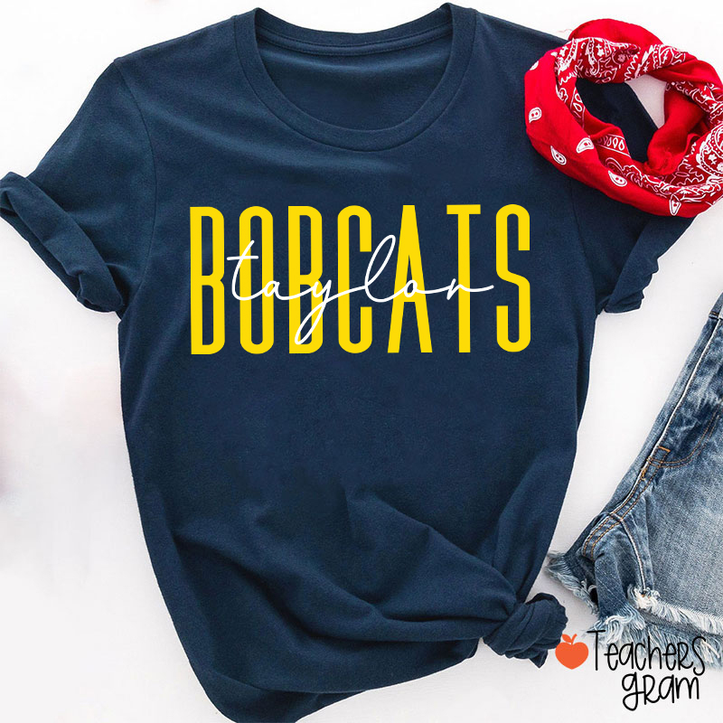 Personalized Mascot And Name Simple Fonts School Spirit Teacher T-Shirt
