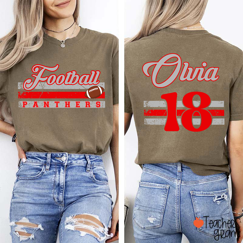 Personalized Name And Number Teacher Two Sided T-Shirt