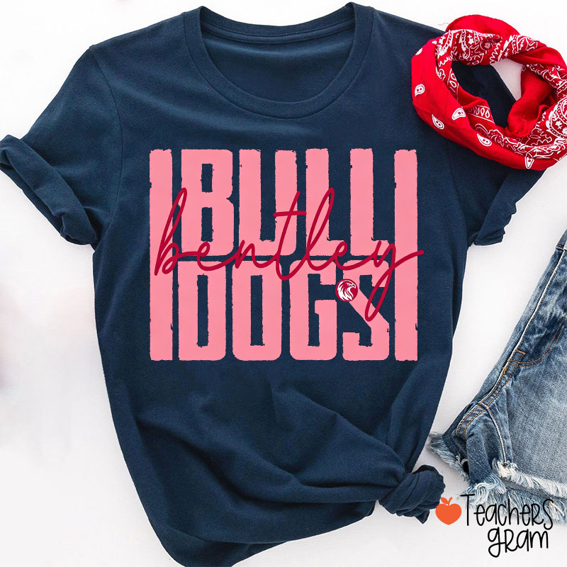 Personalized Mascot Stacked Varsity Script Teacher T-Shirt