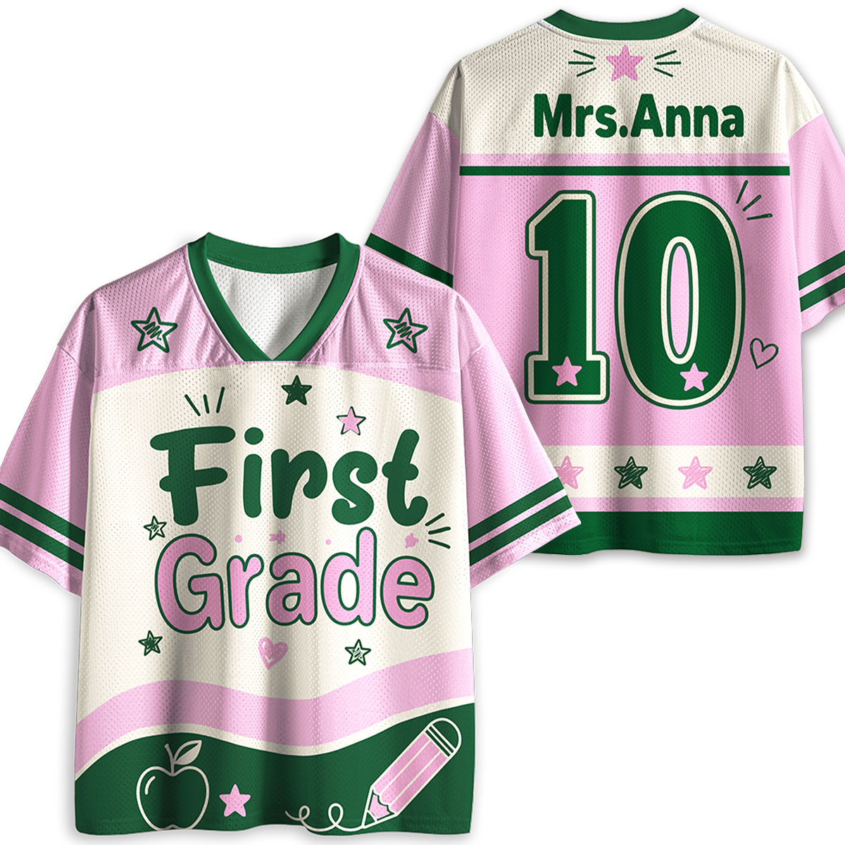 Personalized Grade And Name Preppy Color Teacher Mesh Jersey
