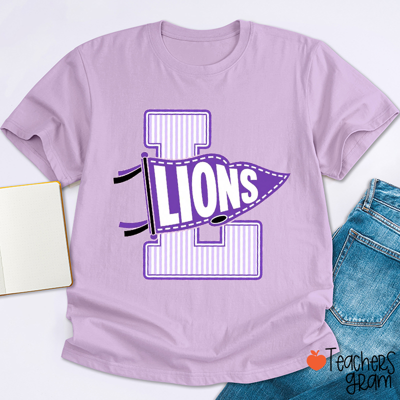 Personalized Mascot Striped Varsity Letter Pennant Teacher T-Shirt