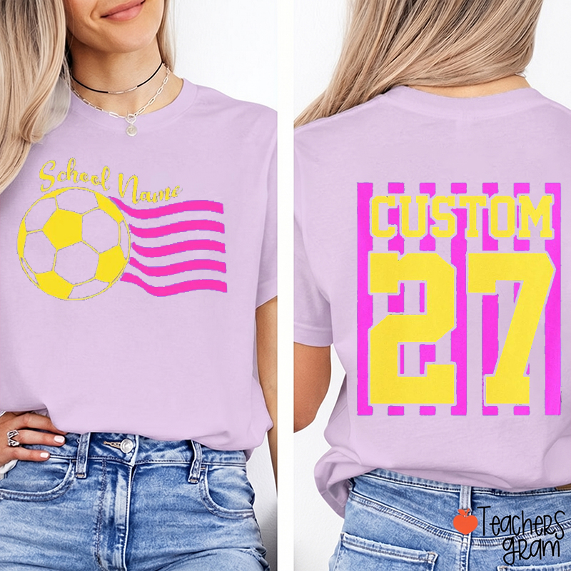 Personalized Sport Number Flag Two Sided Teacher T-Shirt