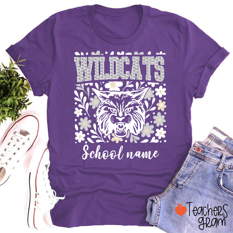 Personalized Mascot And School Name Flowers School Spirit Teacher T-Shirt