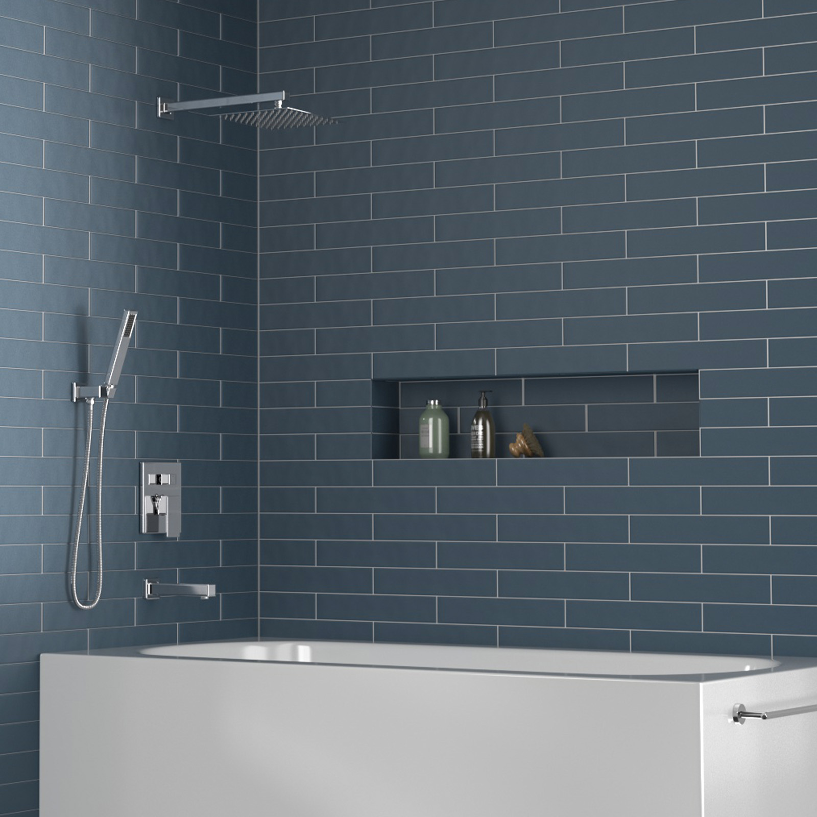 3-Setting Square Rainfall Shower System Including Rain Shower Head Handheld Spray and Tub Spout, Shower Valve Trim Kit, Chrome, SF103-C-T, Lava Odoro