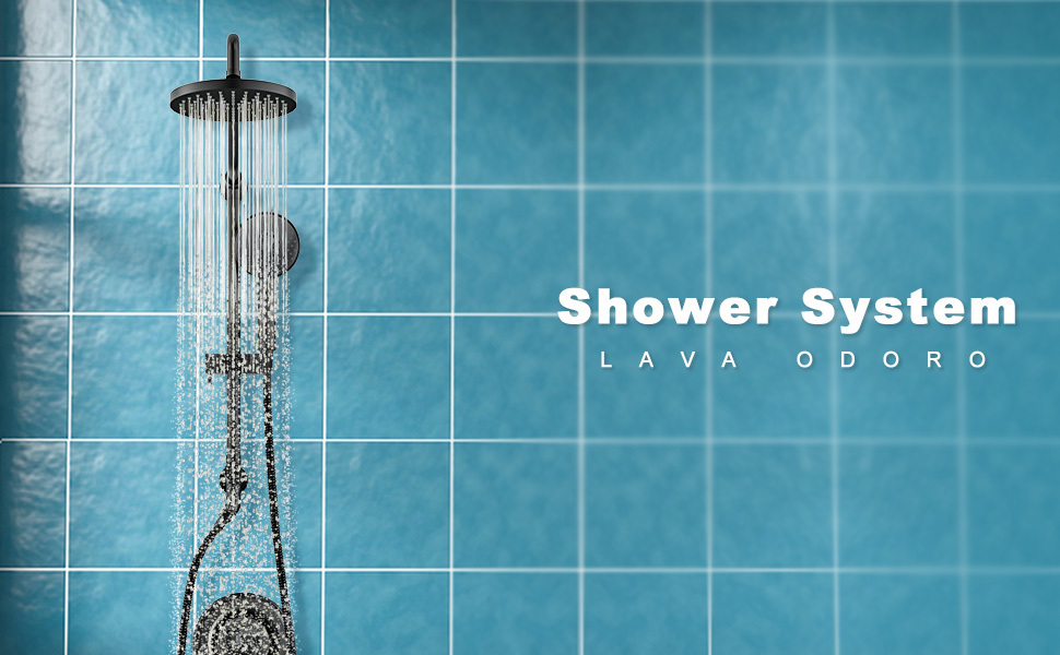 16.5-inch 5-Function Retrofit Shower System with Rain Showerhead, Matte Black, SF101-BN, Lava Odoro