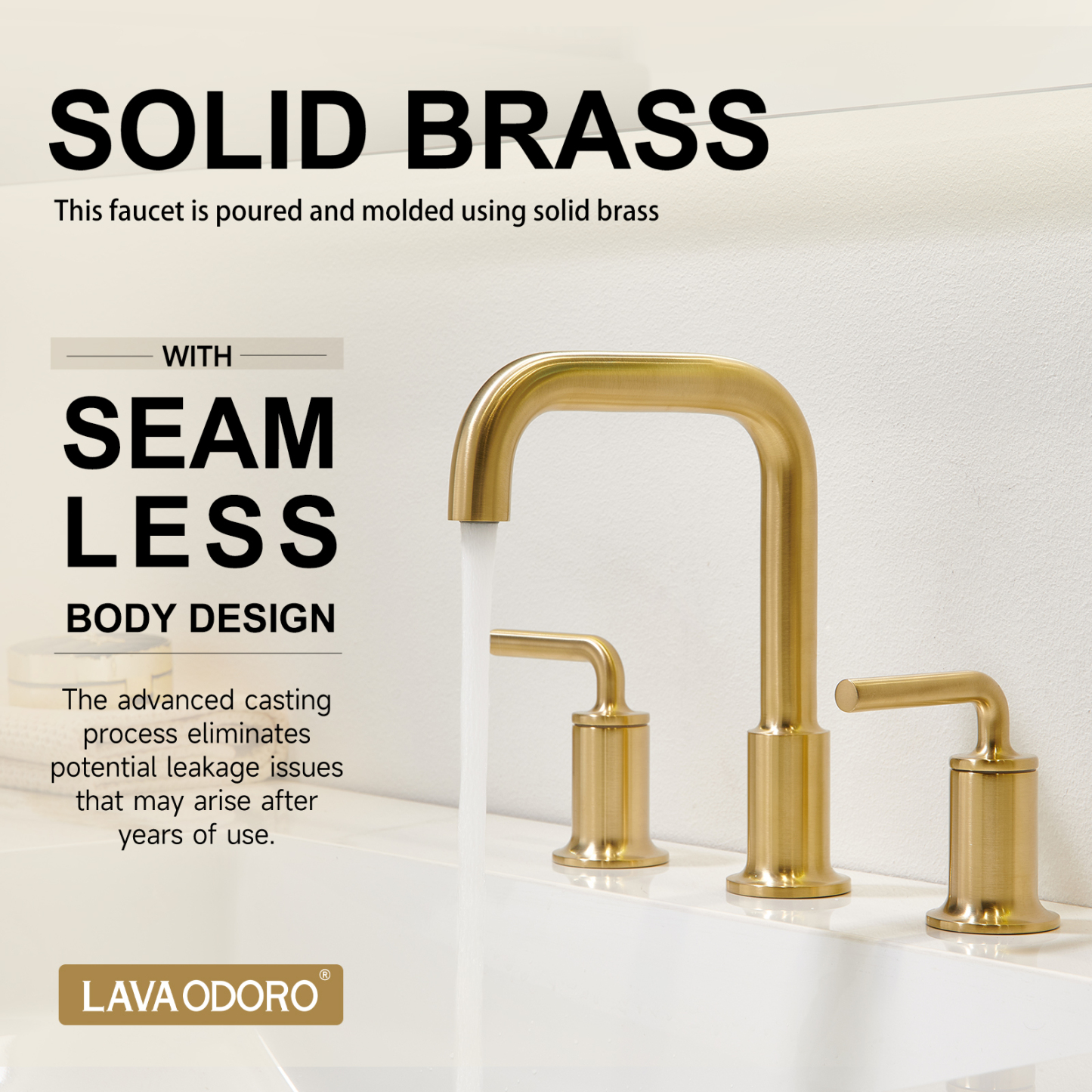 3 Hole Bathroom Faucet with Drain Assembly, Brushed Gold, BF503, Lava Odoro