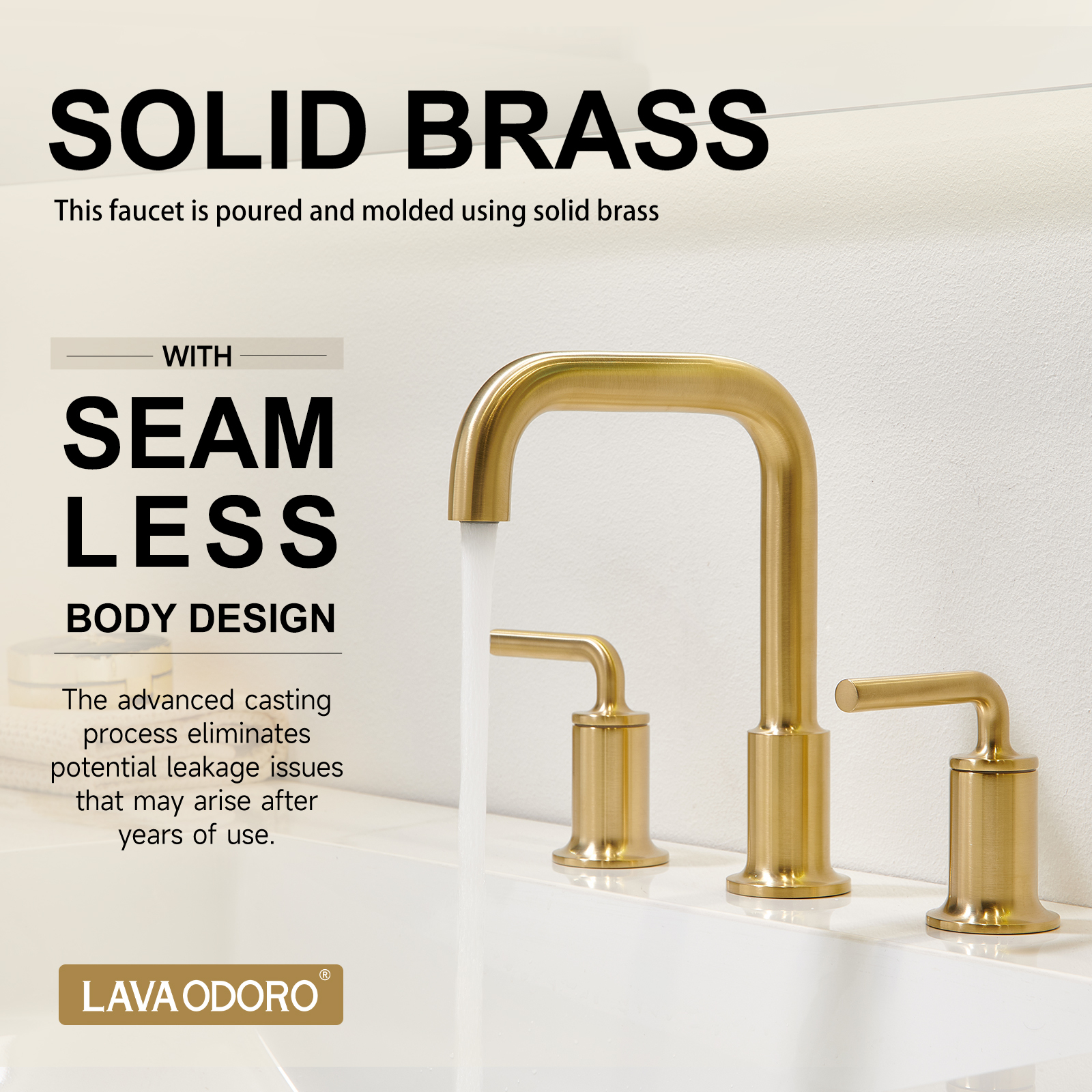 3 Hole Bathroom Faucet with Drain Assembly, Brushed Gold, BF503, Lava Odoro