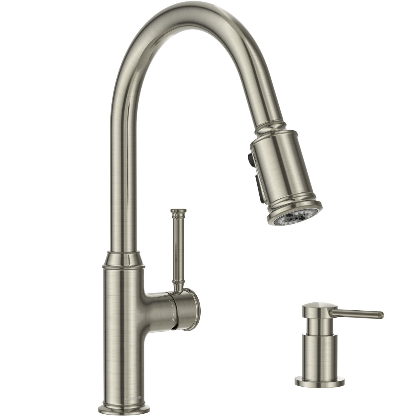 Kitchen Faucet with Soap Dispenser, Brushed Nickel, Lava Odoro