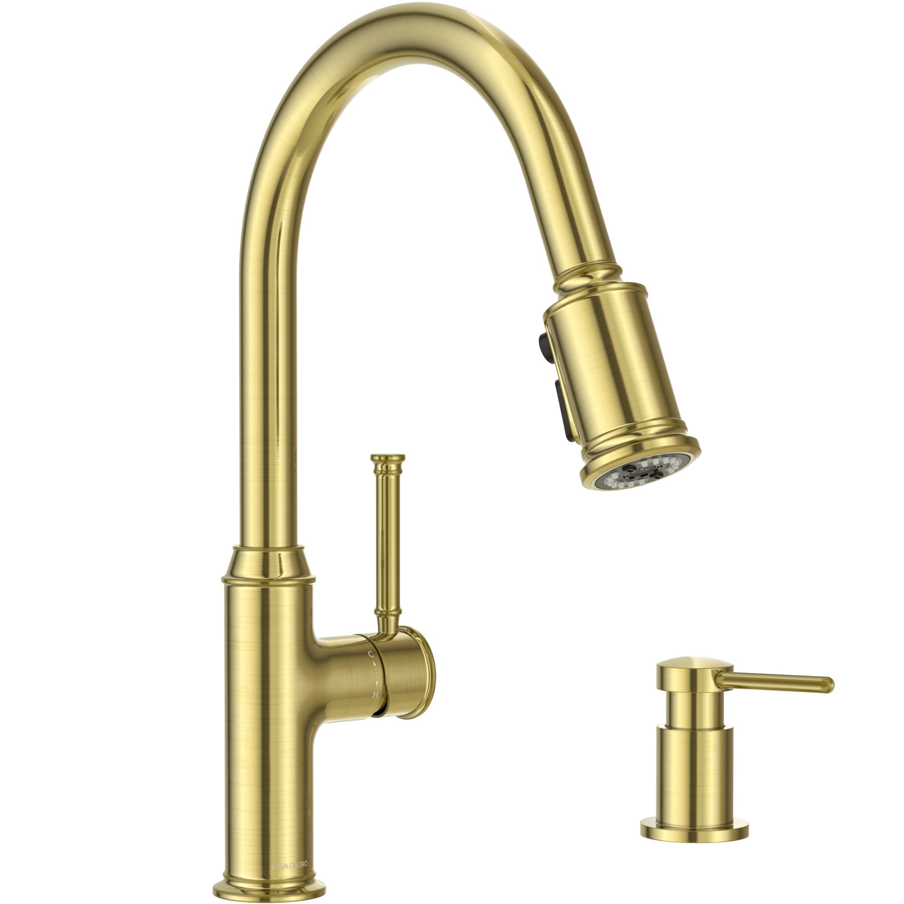 Kitchen Faucet with Soap Dispenser, Brushed Gold, Lava Odoro