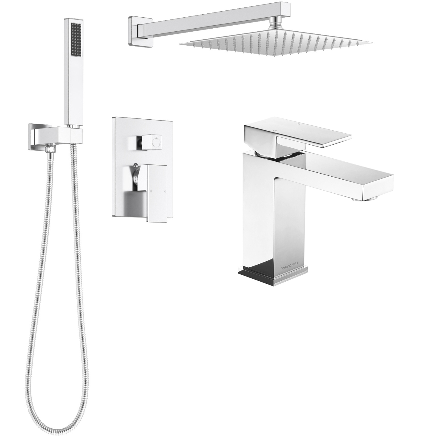 Shower System with Rain Shower Head Handheld Spray and Bathroom Faucet, Chome, Lava Odoro