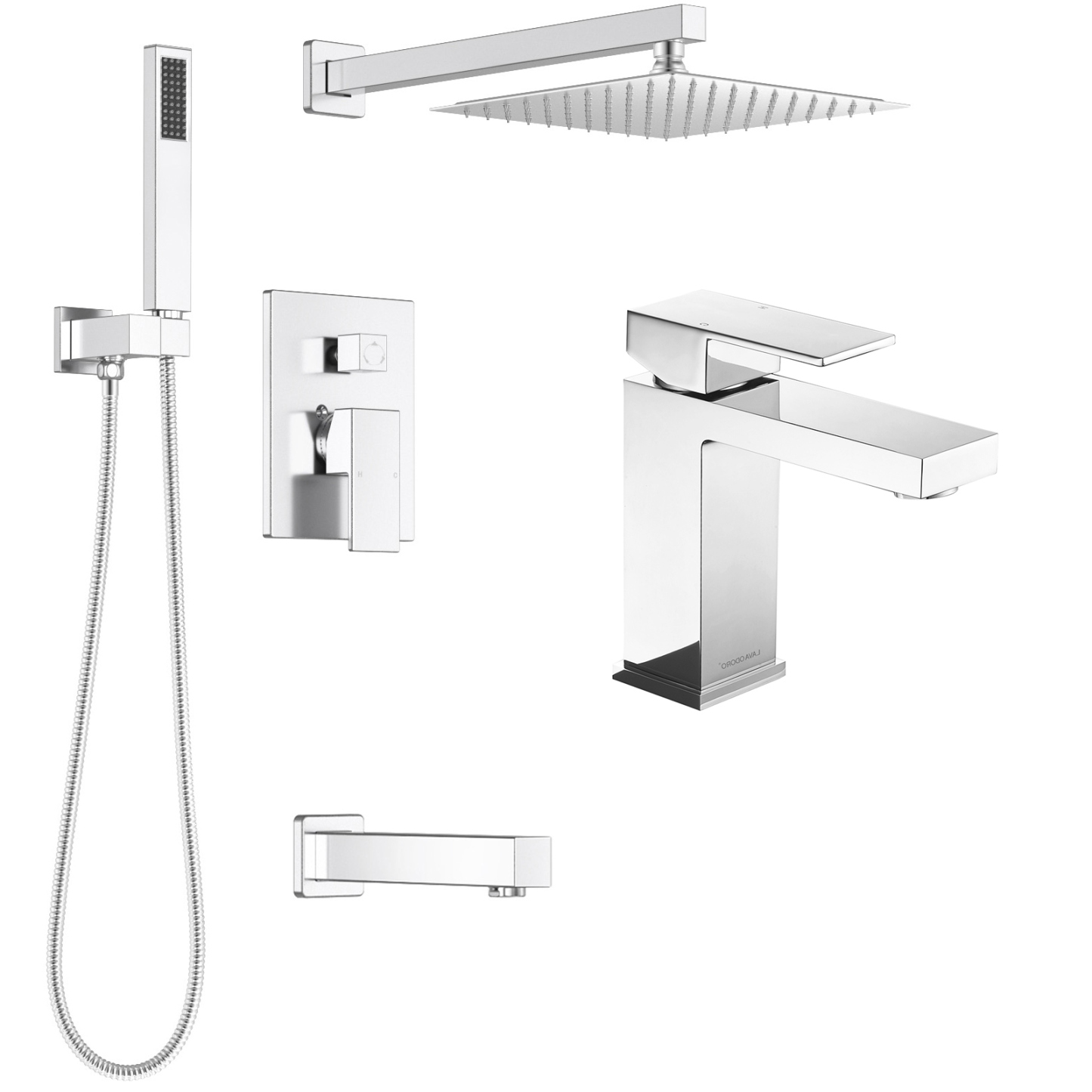 Shower and Tub Faucet Set with Shower Head Handheld Spray and Bathroom Faucet, Chrome, Lava Odoro