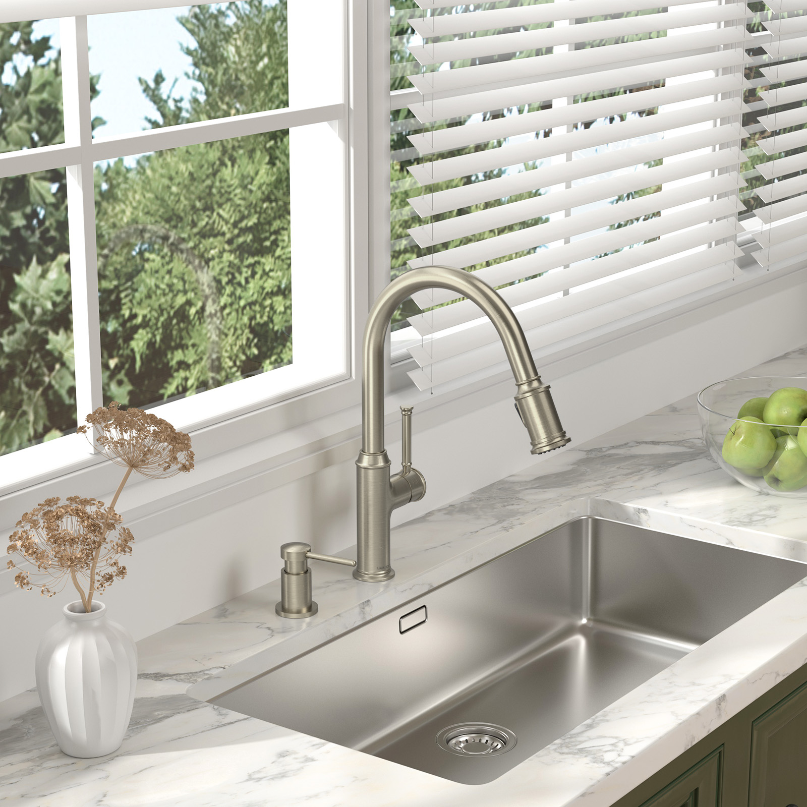 Soap Dispenser for Kitchen Sink, Brushed Nickel, 18 Oz. - Lava Odoro