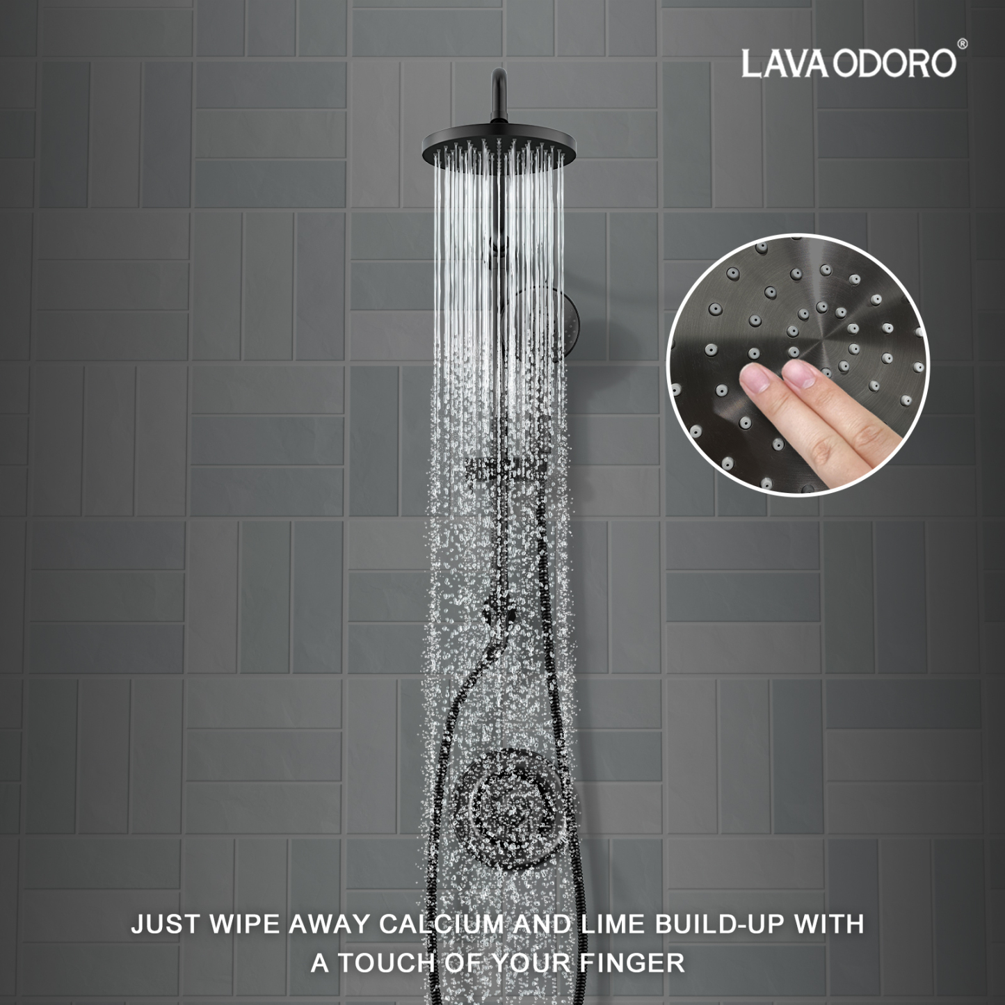 16.5-inch 5-Function Retrofit Shower System with Rain Showerhead, Matte Black, SF101-BN, Lava Odoro