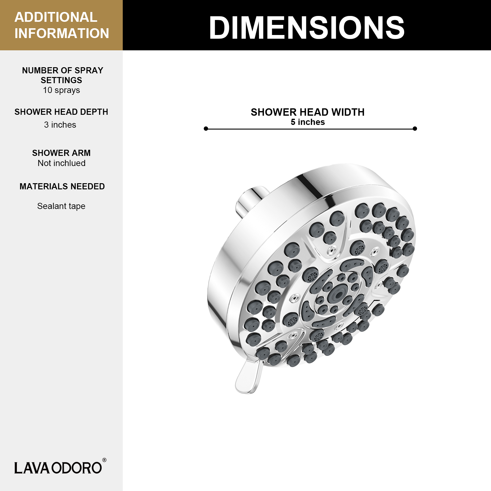 10-Setting Rain Shower Head with High Pressure Spray, SH803