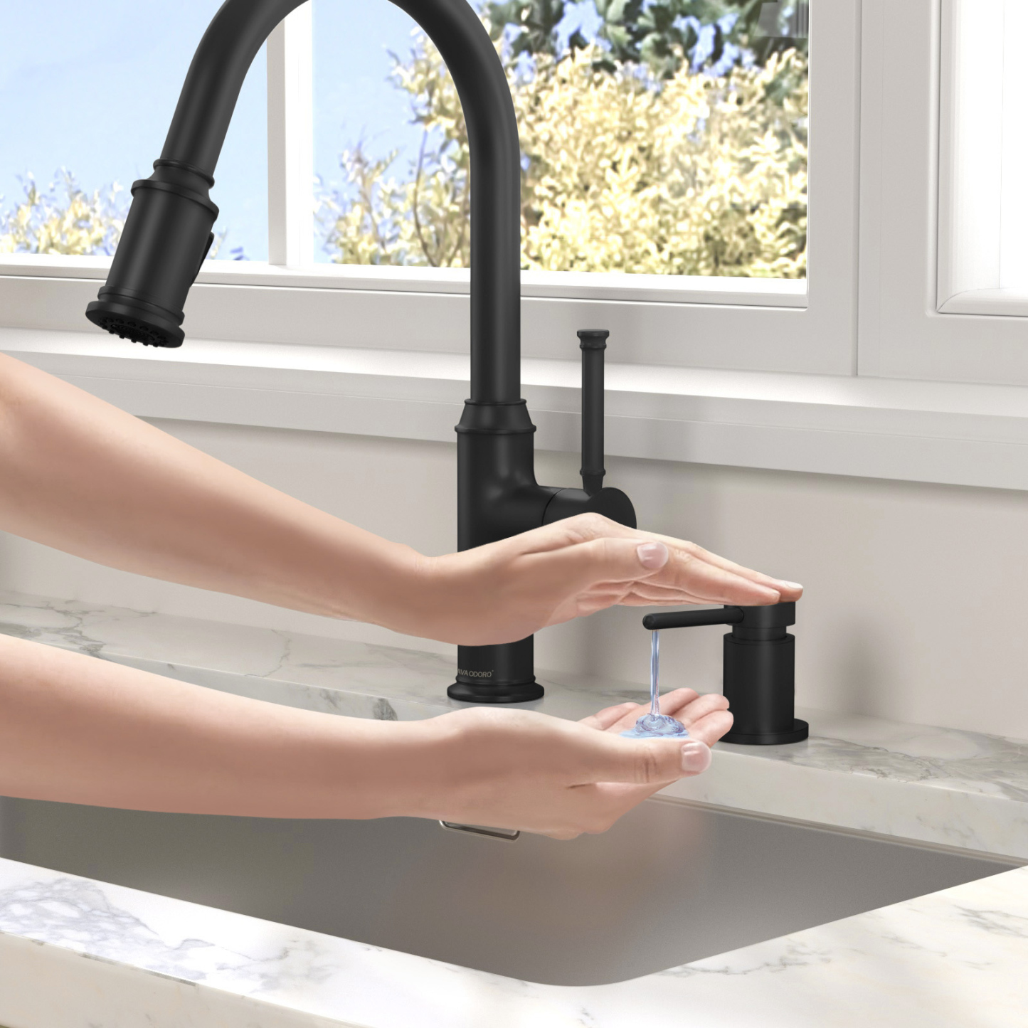 Soap Dispenser for Kitchen Sink, Matte Black, 18 Oz. - Lava Odoro