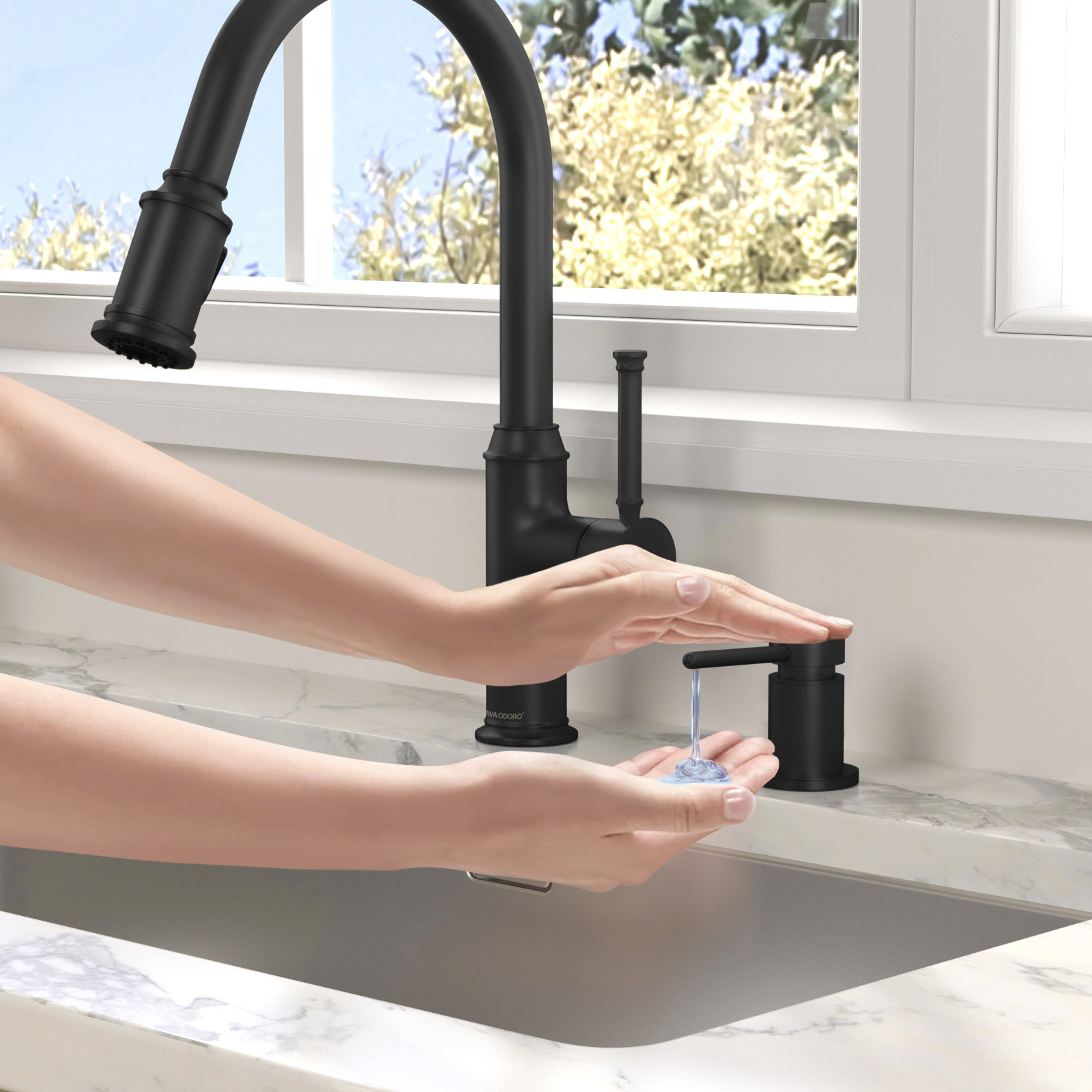 Soap Dispenser for Kitchen Sink, Matte Black, 18 Oz. - Lava Odoro