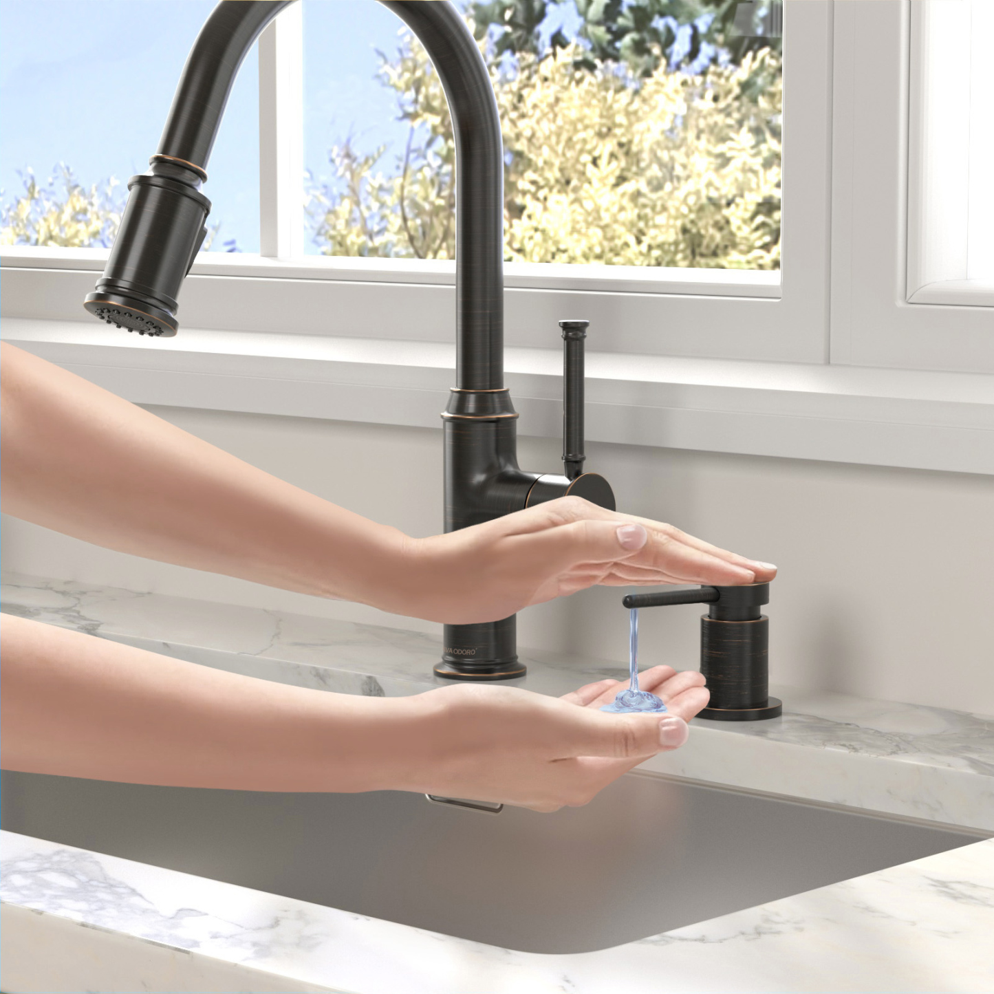 Soap Dispenser for Kitchen Sink, Oil Rubbed Bronze, 18 Oz. Lava Odoro