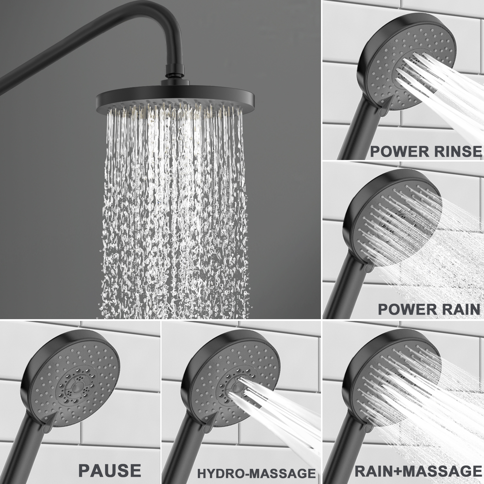16.5-inch 5-Function Retrofit Shower System with Rain Showerhead, Matte Black, SF101-BN, Lava Odoro