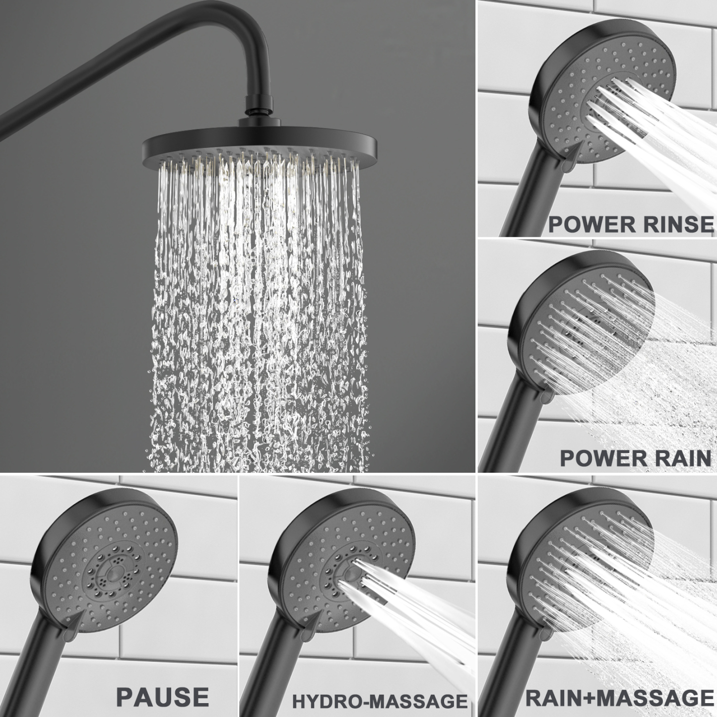 16.5-inch 5-Function Retrofit Shower System with Rain Showerhead, Matte Black, SF101-BN, Lava Odoro