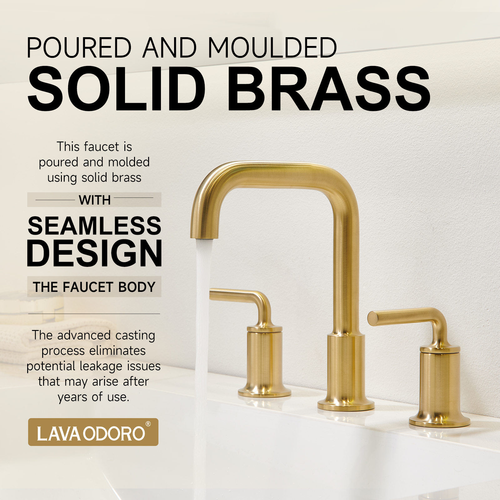 3 Hole Bathroom Faucet with Drain Assembly, Brushed Gold, BF503, Lava Odoro