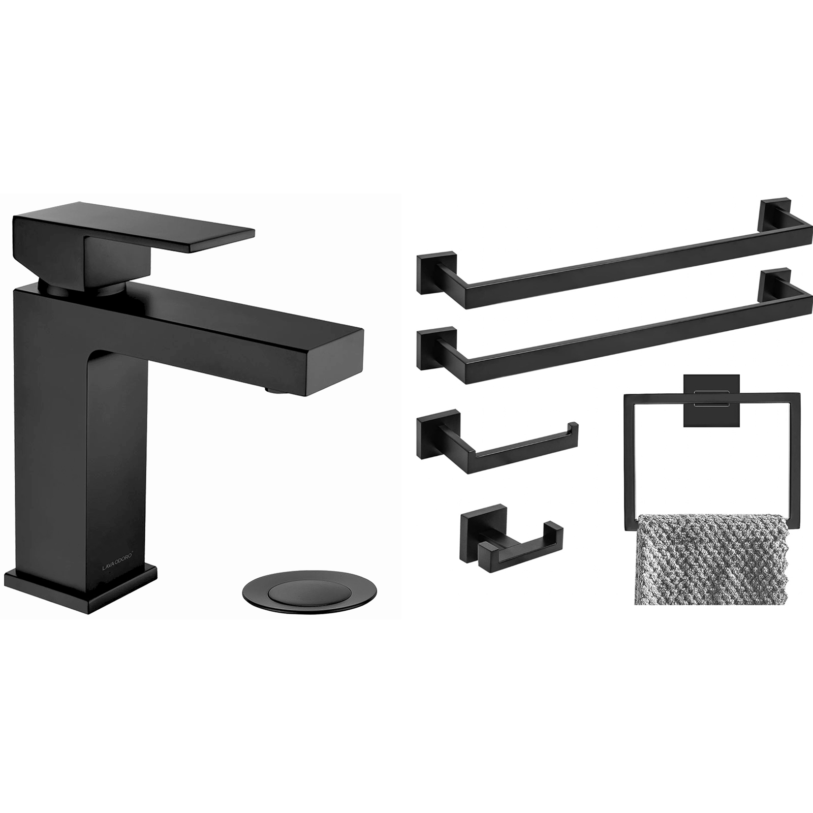 Square Bathroom Faucet and Accessories Set - Lava Odoro-LAVA ODORO