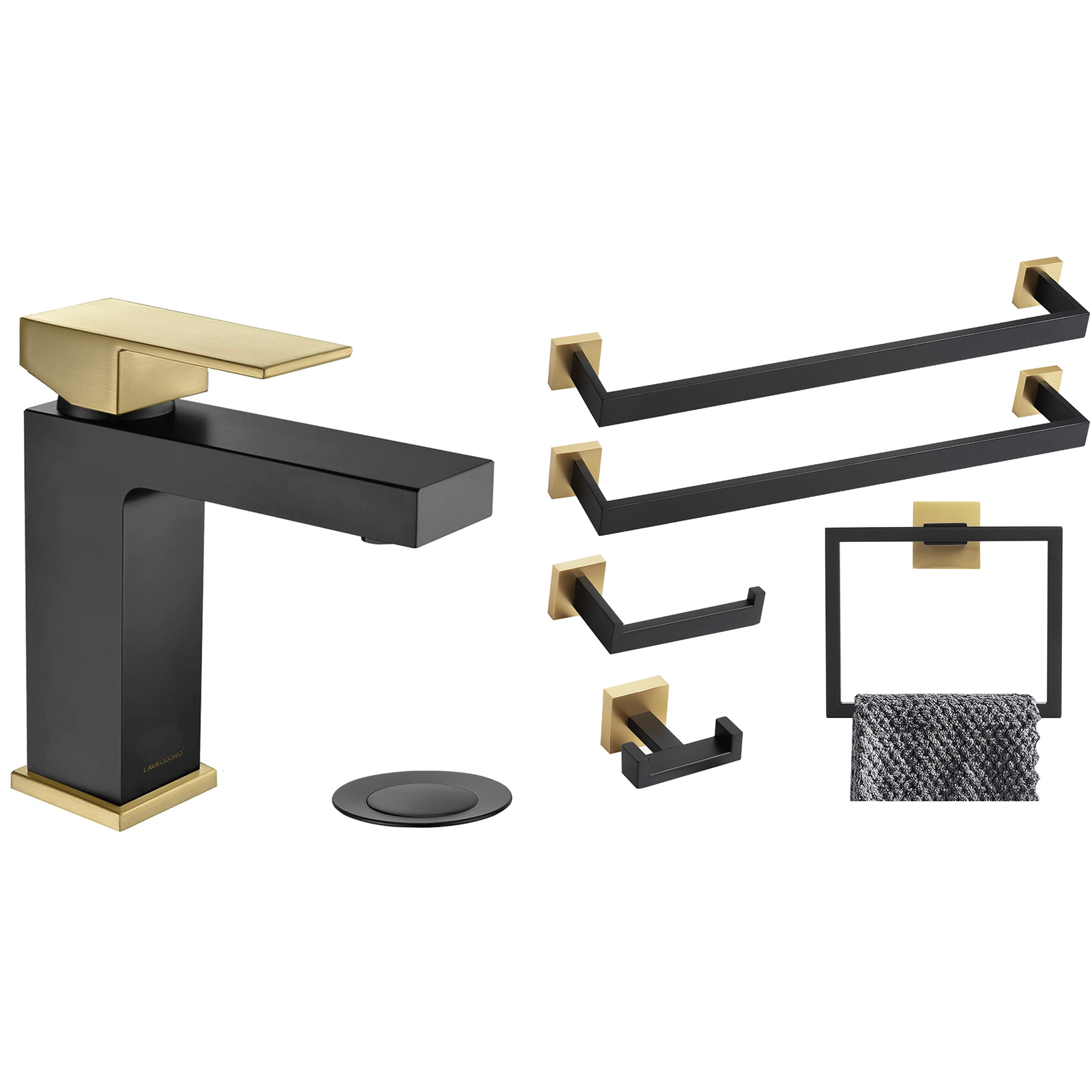Square Bathroom Faucet and Accessories Set - Lava Odoro-LAVA ODORO