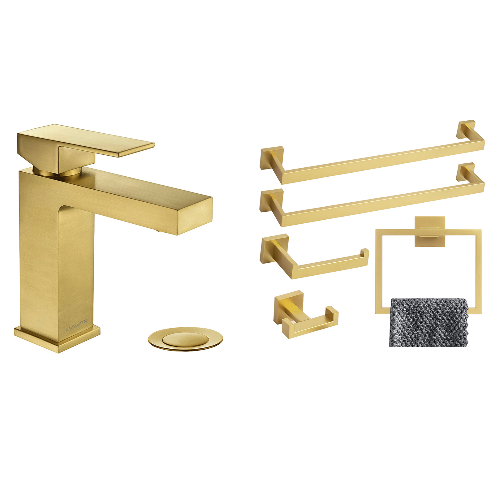 Square Bathroom Faucet and Accessories Set - Lava Odoro-LAVA ODORO