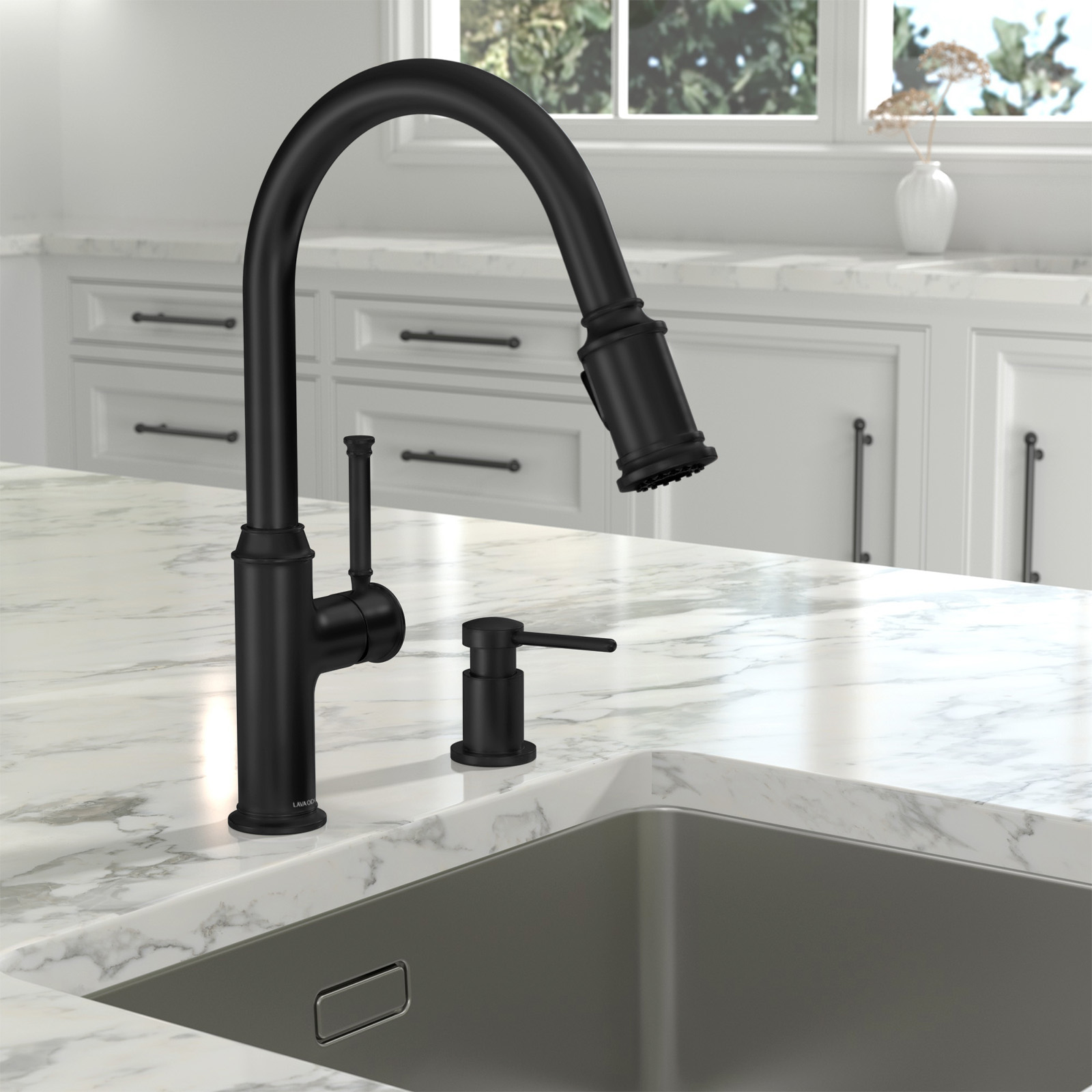 Soap Dispenser for Kitchen Sink, Matte Black, 18 Oz. - Lava Odoro