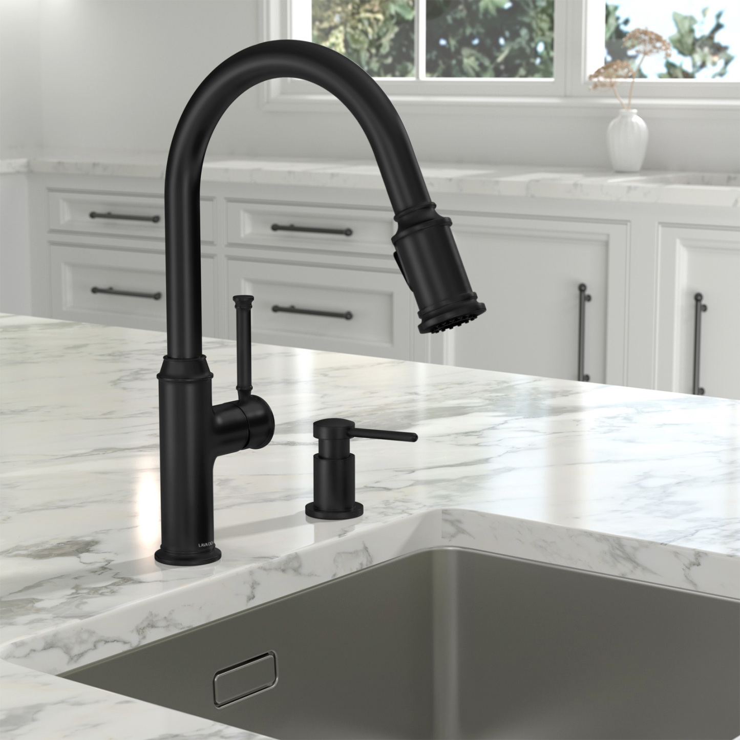 Soap Dispenser for Kitchen Sink, Matte Black, 18 Oz. - Lava Odoro