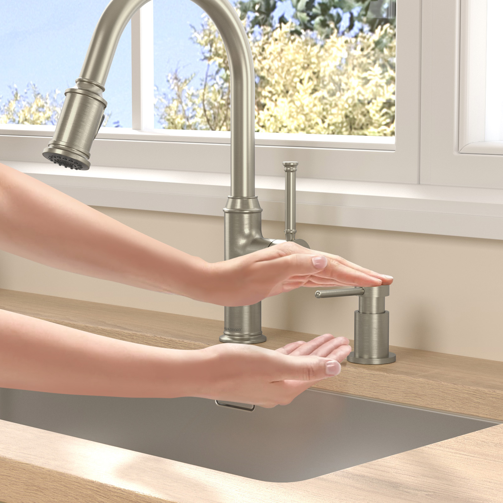 Soap Dispenser for Kitchen Sink, Brushed Nickel, 18 Oz. - Lava Odoro