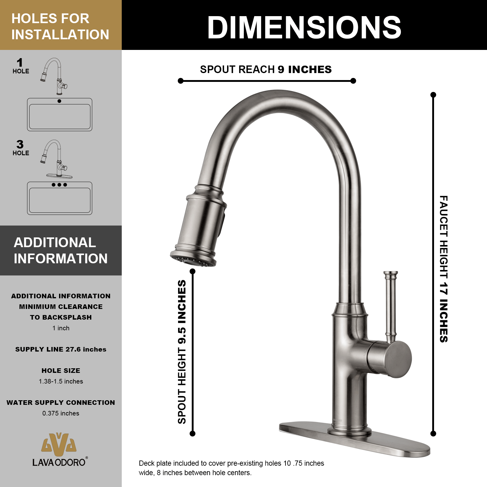 Kitchen Faucet with Soap Dispenser, Brushed Nickel, Lava Odoro