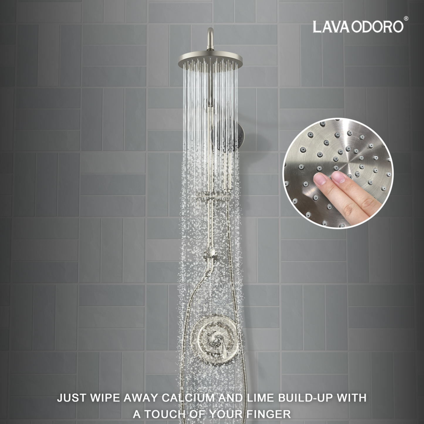 16.5-inch 5-Function Retrofit Shower System with Rain Showerhead, Brushed Nickel, SF101-BN, Lava Odoro