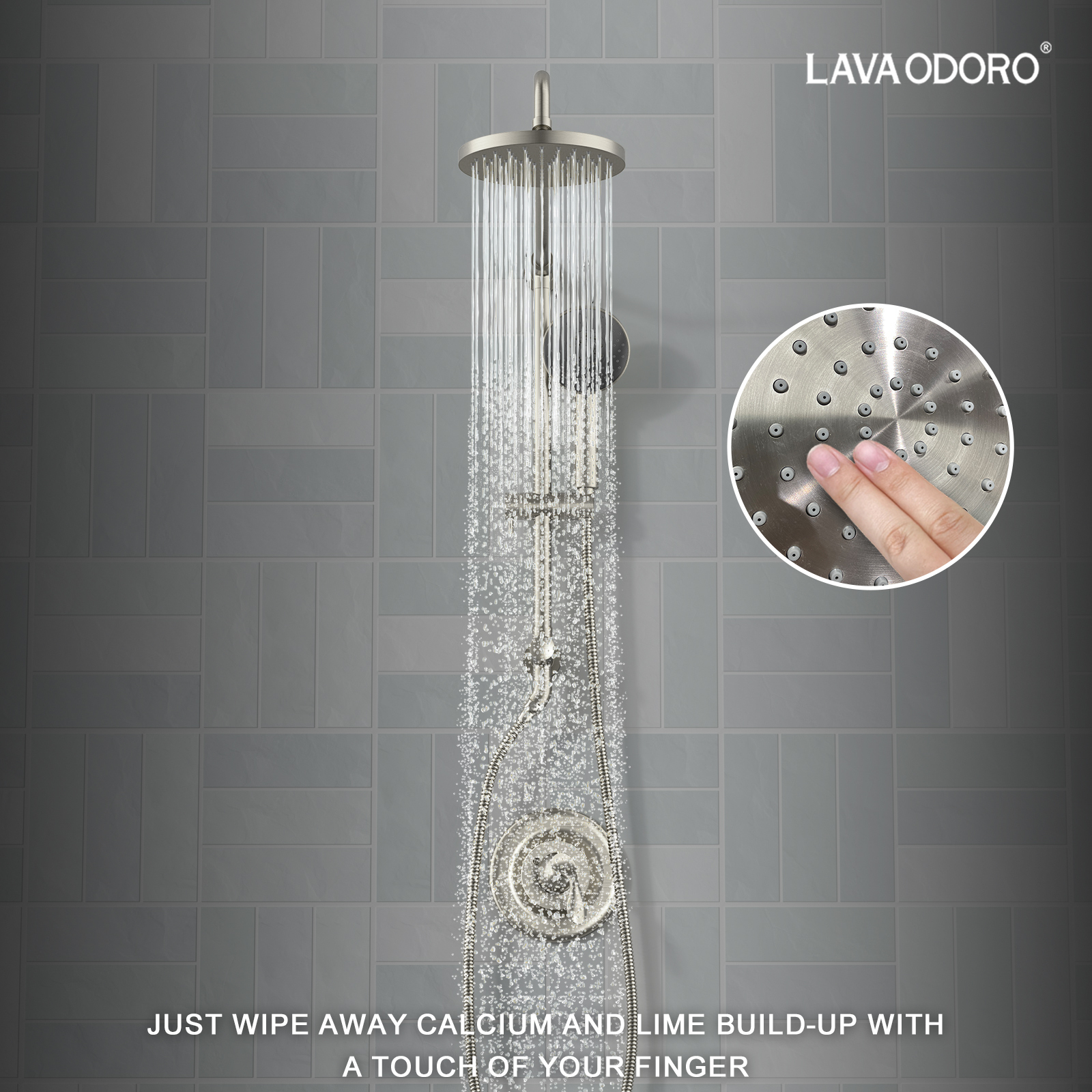 16.5-inch 5-Function Retrofit Shower System with Rain Showerhead, Brushed Nickel, SF101-BN, Lava Odoro