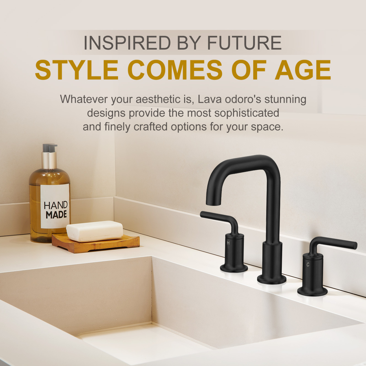 3 Hole Bathroom Faucet with Drain Assembly, Matte Black, BF503, Lava Odoro