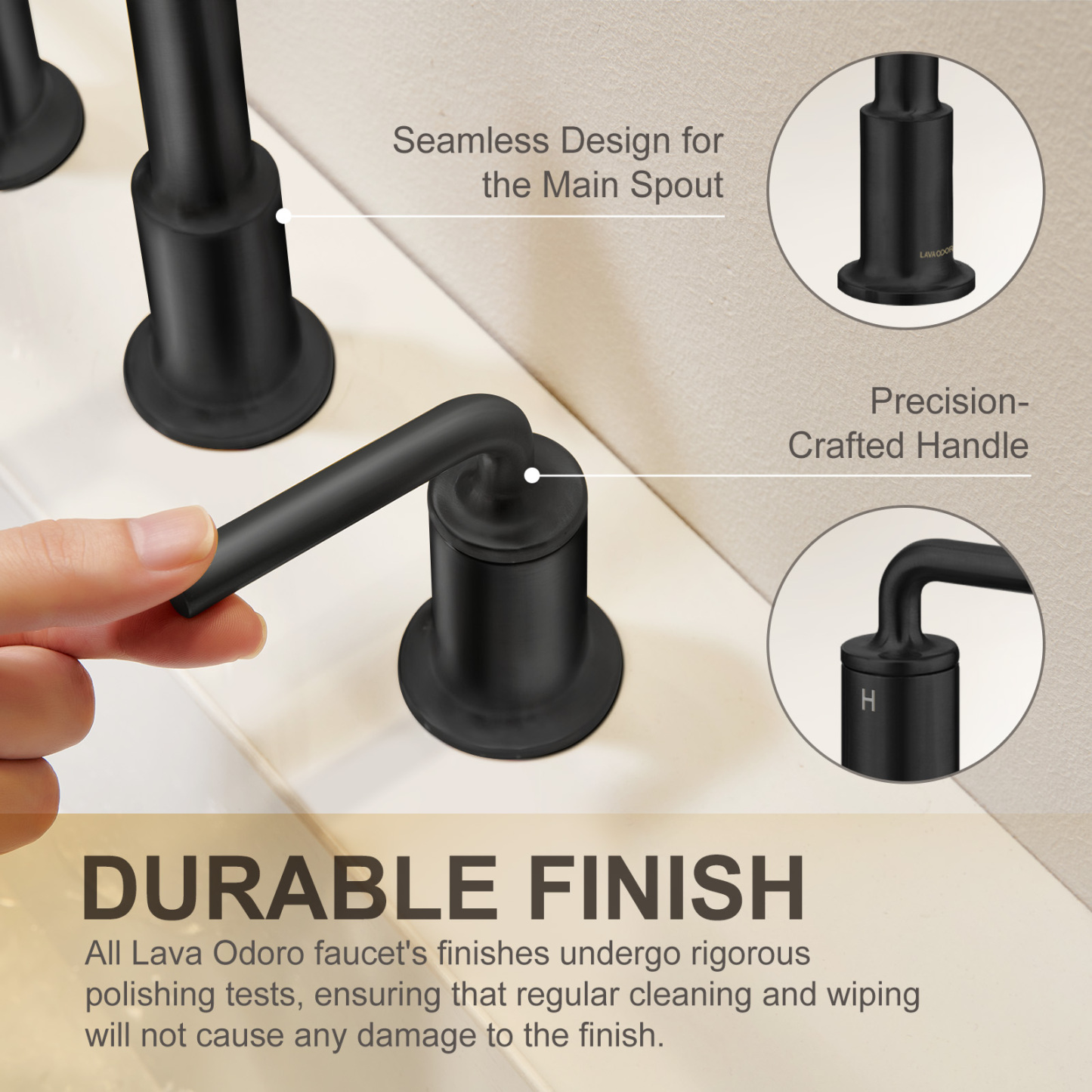 3 Hole Bathroom Faucet with Drain Assembly, Matte Black, BF503, Lava Odoro