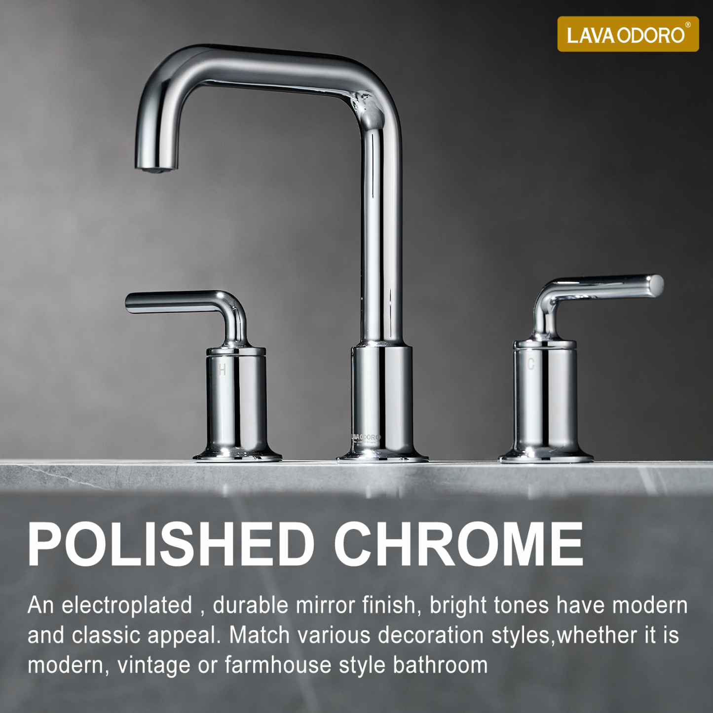 3 Hole Bathroom Faucet with Drain Assembly, Chrome, BF503, Lava Odoro