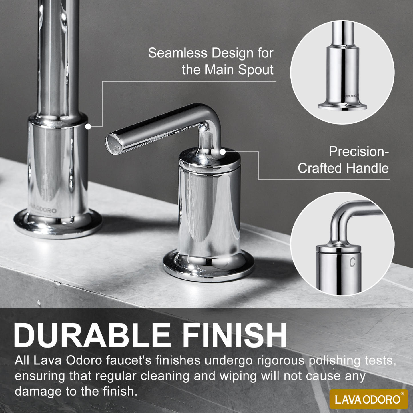 3 Hole Bathroom Faucet with Drain Assembly, Chrome, BF503, Lava Odoro