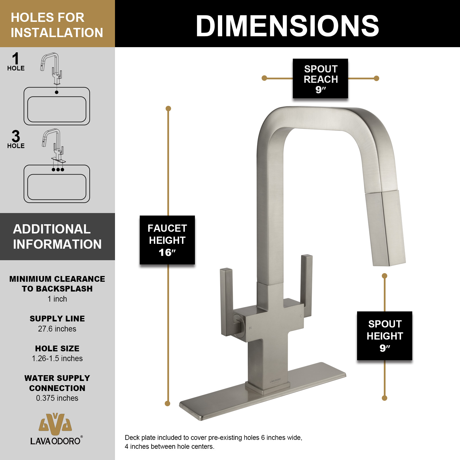 Kitchen Faucet with Pull Down Sprayer KF802 - Lava Odoro -LAVA ODORO