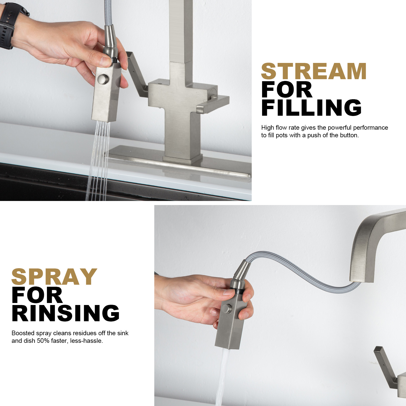 Kitchen Faucet with Pull Down Sprayer KF802 - Lava Odoro -LAVA ODORO