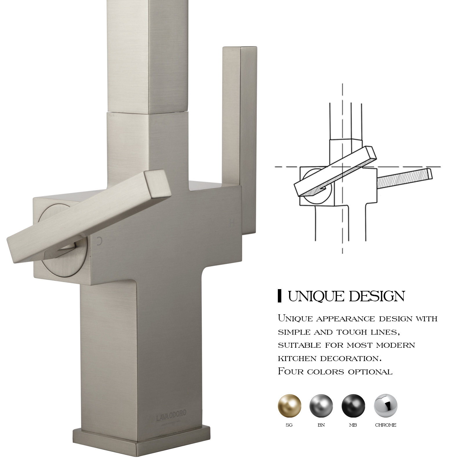 Kitchen Faucet with Pull Down Sprayer KF802 - Lava Odoro -LAVA ODORO