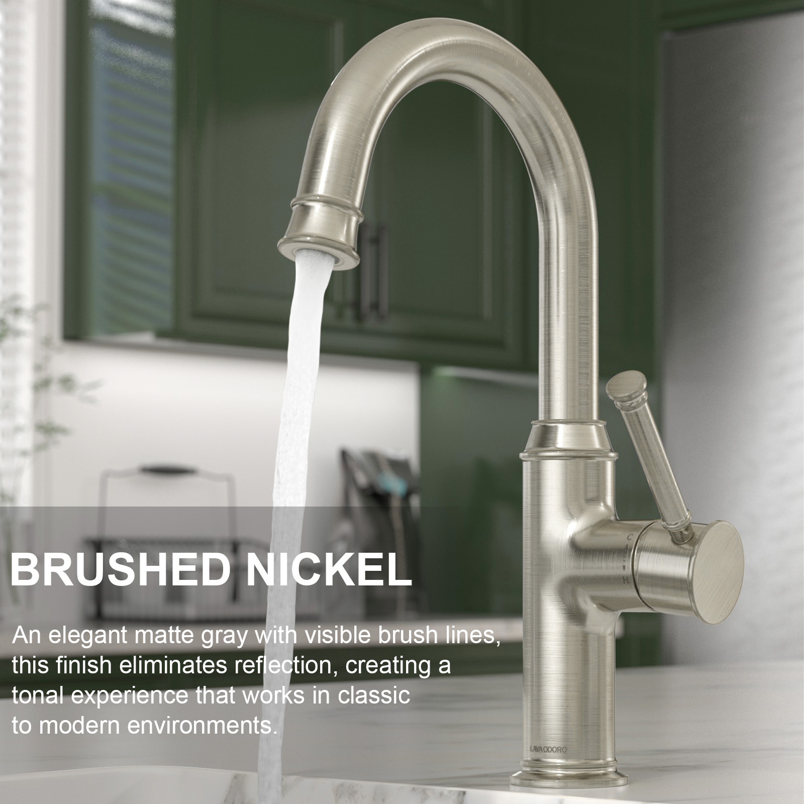 Kitchen Bar Faucet, Brushed Nickel, KBF201, Lava Odoro