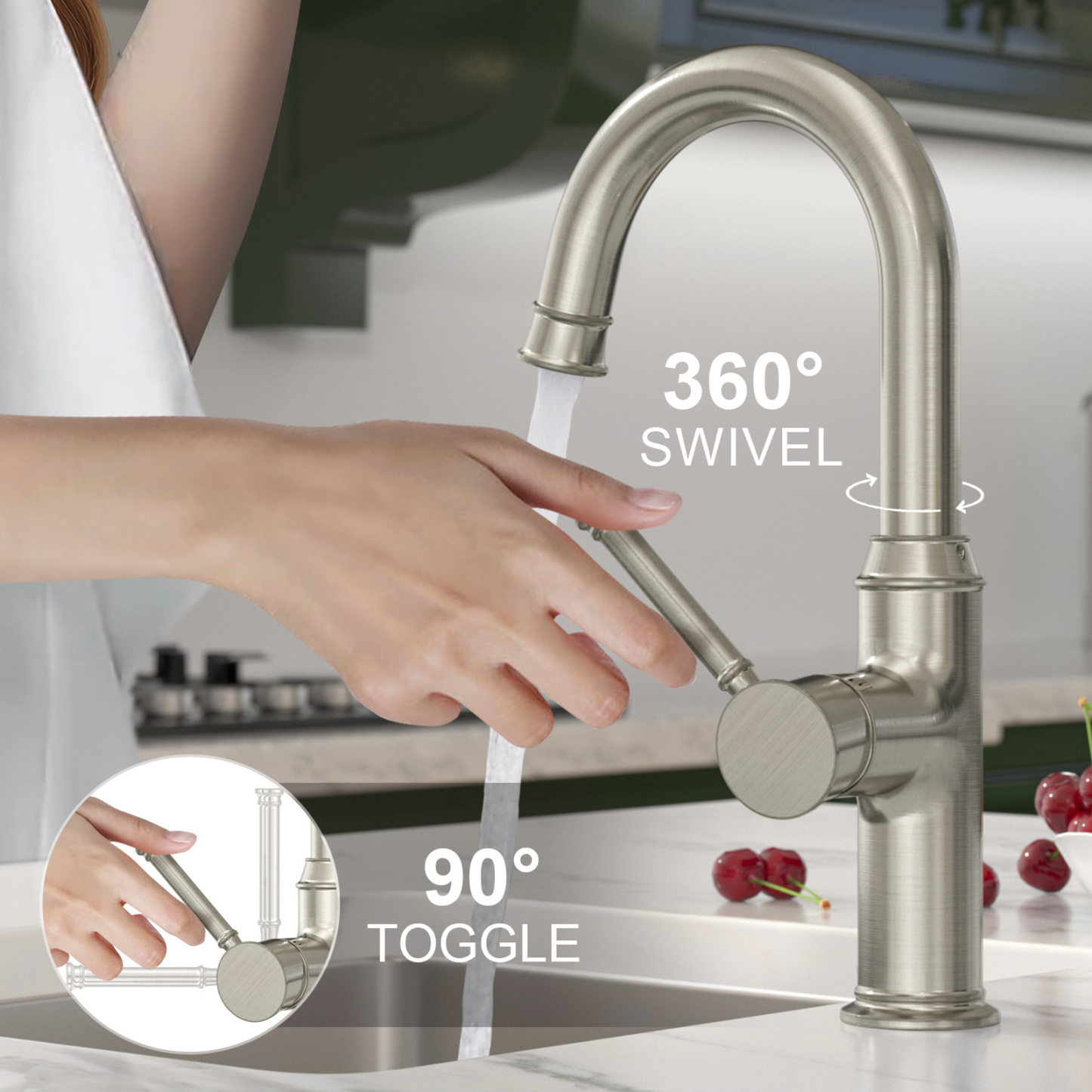 Kitchen Bar Faucet, Brushed Nickel, KBF201, Lava Odoro
