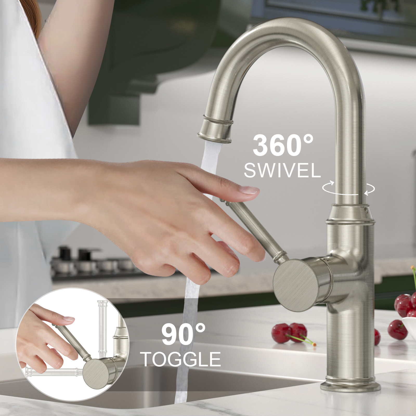 Kitchen Bar Faucet, Brushed Nickel, KBF201, Lava Odoro