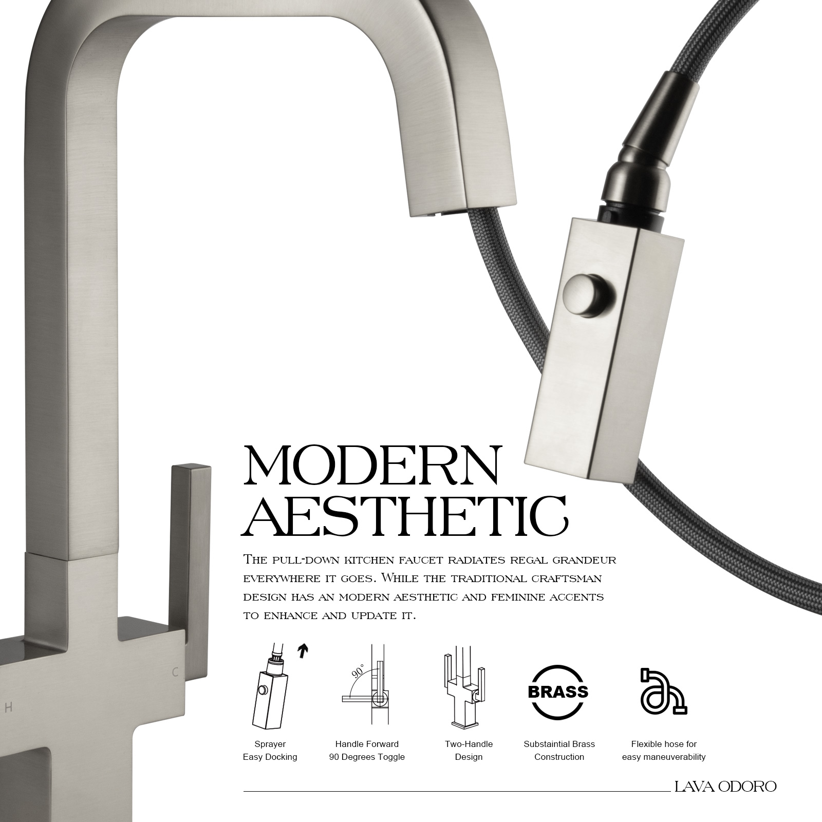 Kitchen Faucet with Pull Down Sprayer KF802 - Lava Odoro -LAVA ODORO
