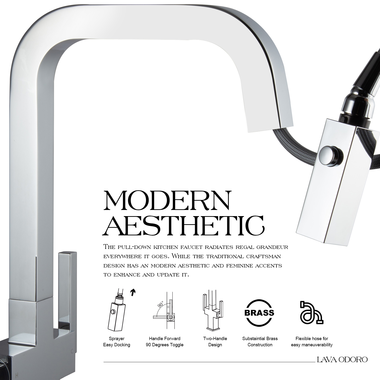 Kitchen Faucet with Pull Down Sprayer KF802 - Lava Odoro -LAVA ODORO