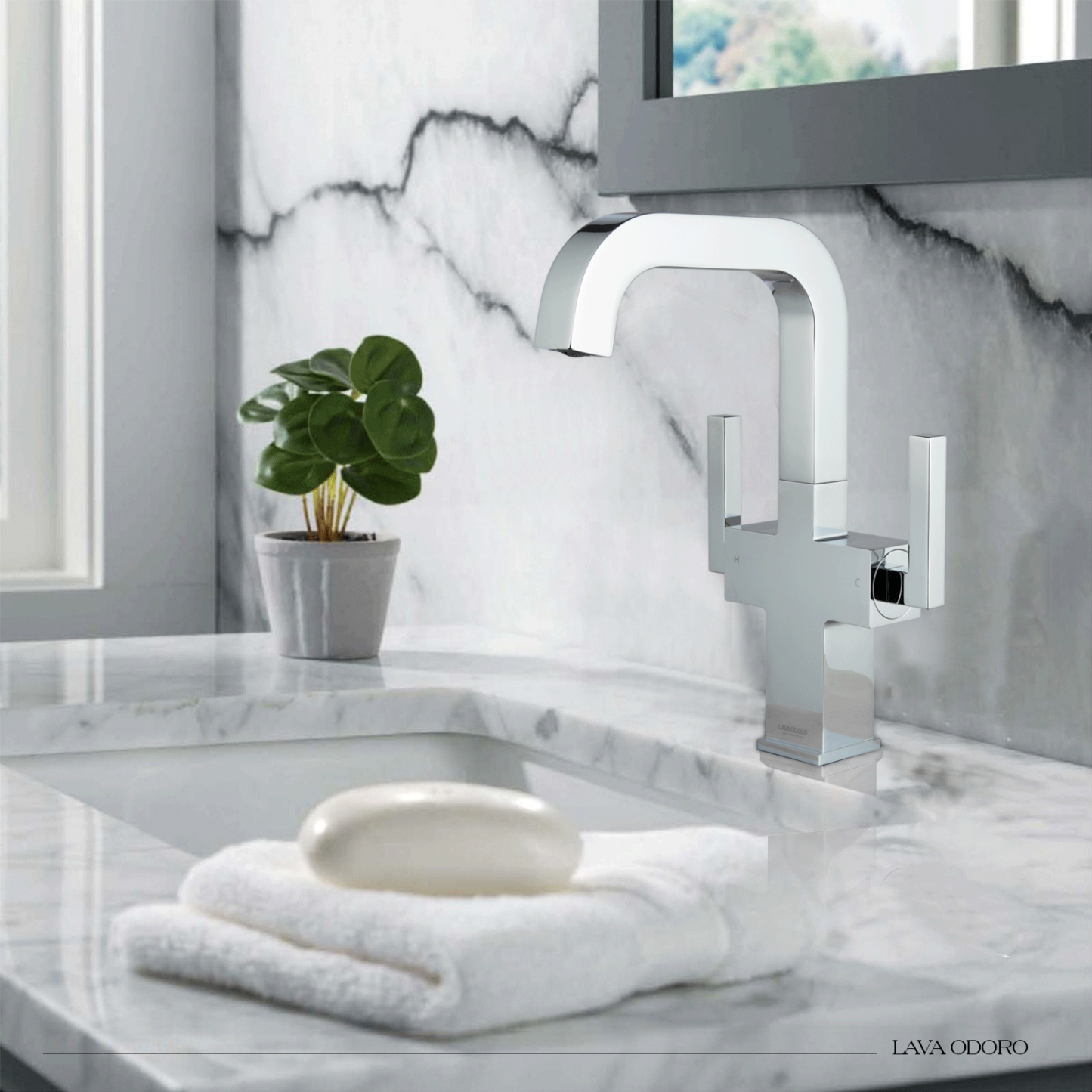 Bathroom Faucet Single Hole Two Handle Bathroom Sink Faucet High Arc Swivel BF705 I Lava Odoro -LAVA ODORO