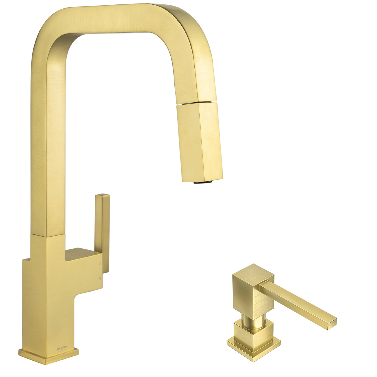 Square Kitchen Faucet with Soap Dispenser, Brushed Gold, Lava Odoro